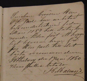 Intyg av JG Malmsjö för snickargesällen OF Jarl OF-Jarl-intyg-Malmsjoe-1860.jpg